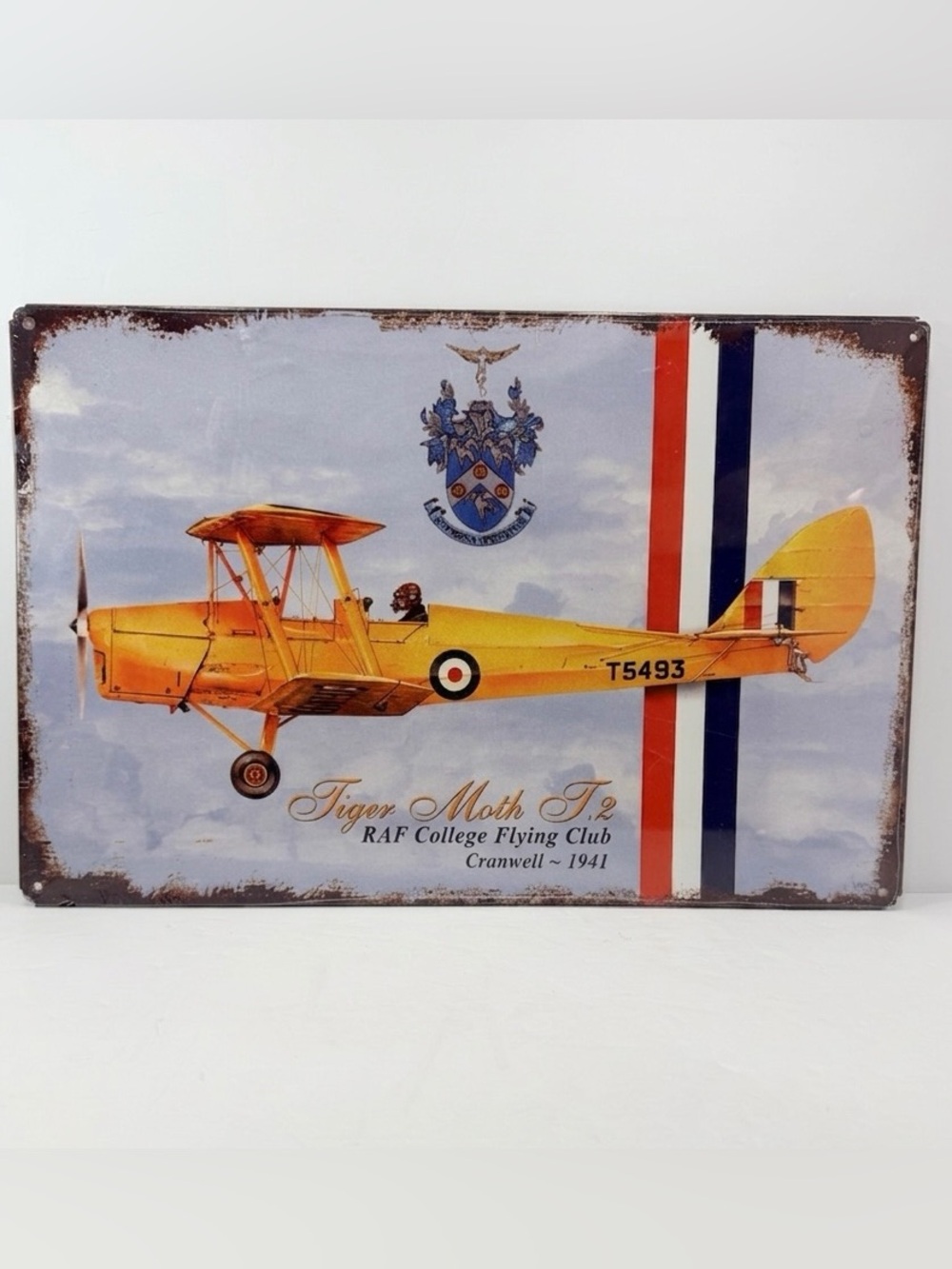 Vintage Tiger Moth T.2 Metal Sign – RAF College Flying Club Cranwell 1941 – New